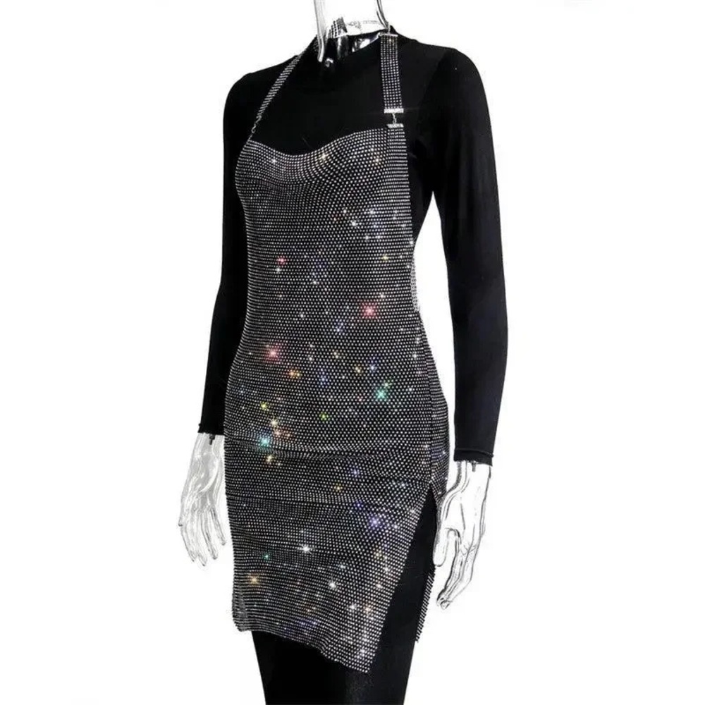Black and Silver Rhinestone Dress with matching head scarf